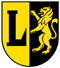 Wappen der Stadt Lorch Das Wappen der Stadt Lorch: Links ein schwarzes L auf gelbem Grund sowie rechts ein gelber Löwe auf schwarzem Grund